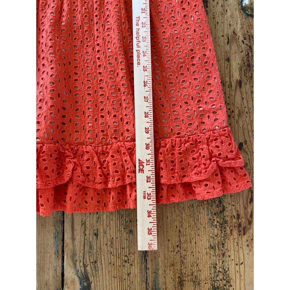 Peter Som Orange Eyelet Ruffle Hem Dress Womens 4 Sleeveless 100% Cotton Pockets - Picture 8 of 8